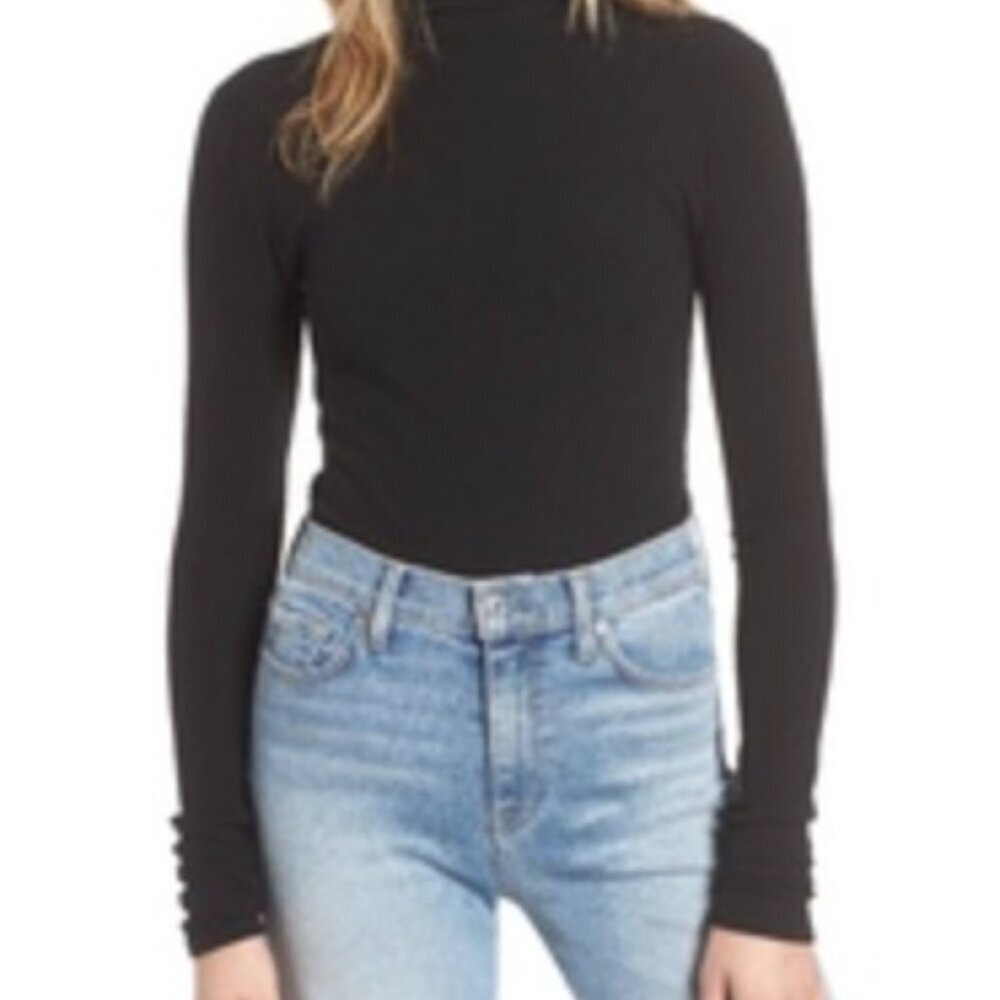 NWT 7 for all Mankind Lightweight Ribbed Black Turtle Neck Top XS - Picture 2 of 6